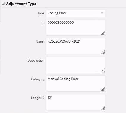 Adjustment Details after defaults are set up