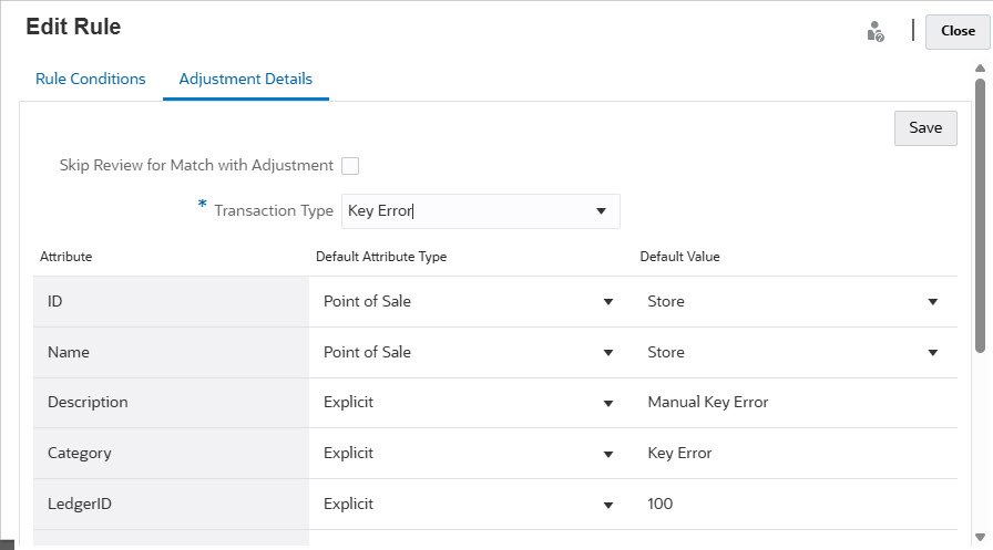Edit Rule Adjustment Details