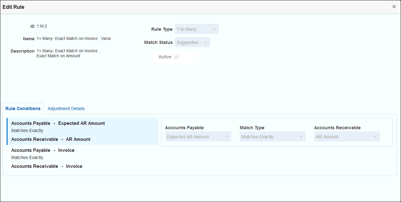 Rule showing exact match on invoice