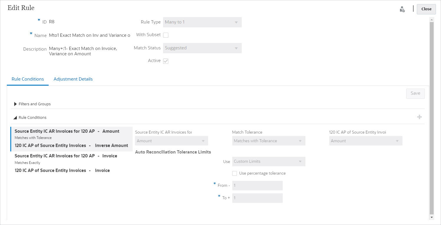 Rule showing exact match on invoice