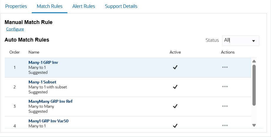 screenshot of Rules tab filled out for an auto match process