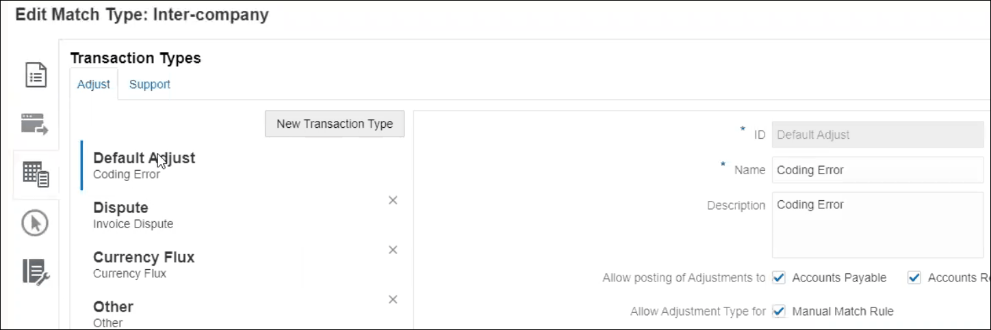 Edit Match Type showing hide adjustment types check box