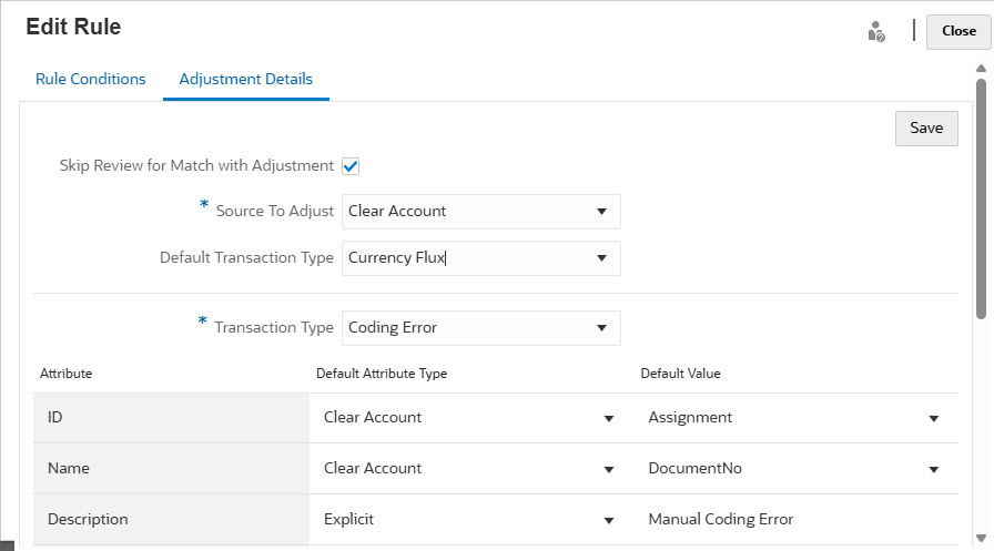 Edit Rule - Adjustment Details Skip Review Check Box