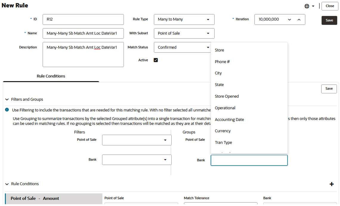 This image shows the New Rule dialog for Many to Many with Subset rules