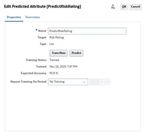 This image shows the Edit Predicted Attribute dialog for a predicted attribute