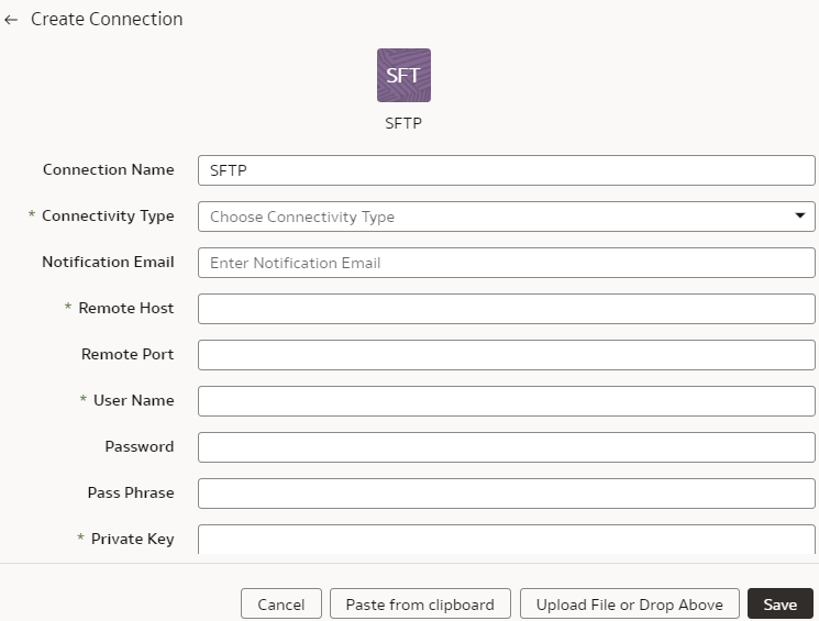 Create Connection for SFTP dialog