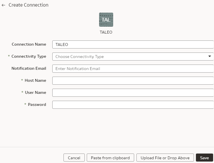 Create Taleo Connection dialog