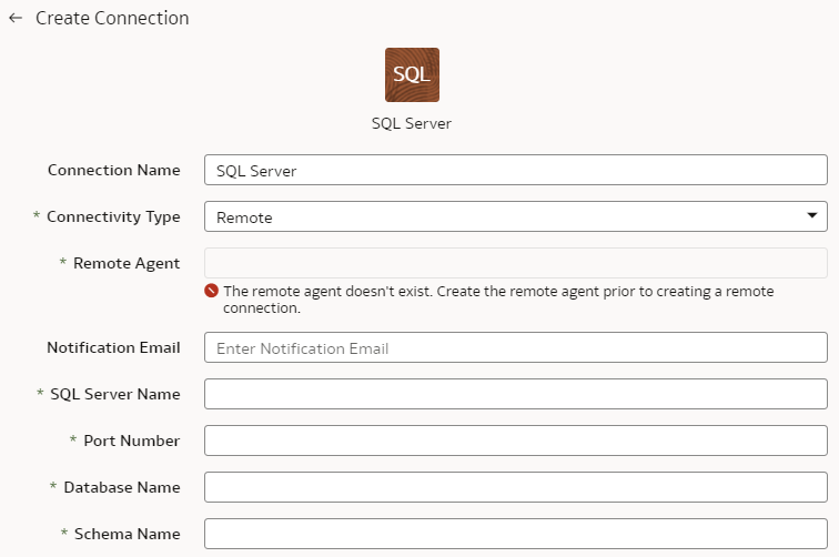 Create Connection for SQL Server dialog