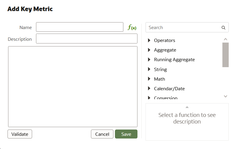 Add Key Metric dialog