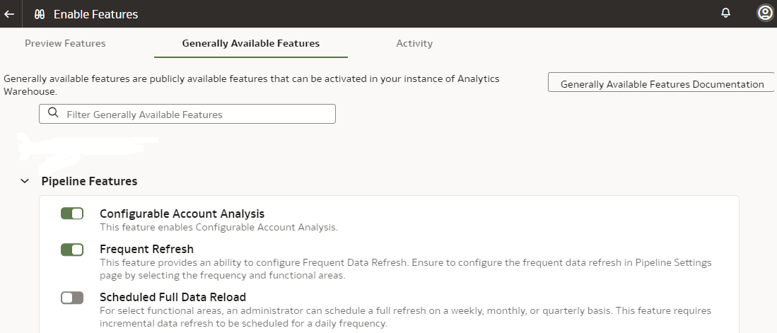 Configurable Account Analysis option under Generally Available Features tab on Enable Features page