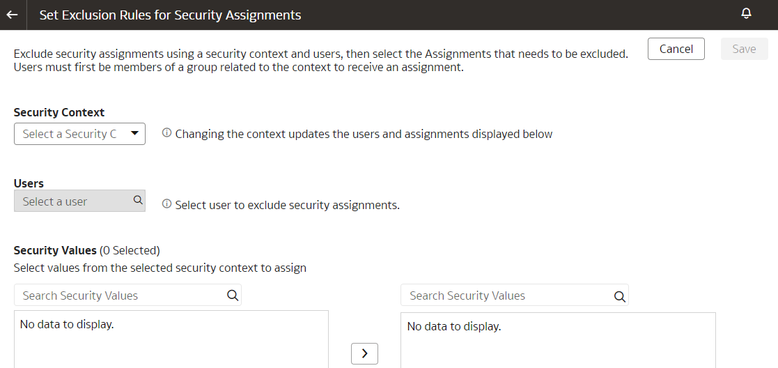 Set Exclusion Rules for Security Assignments page