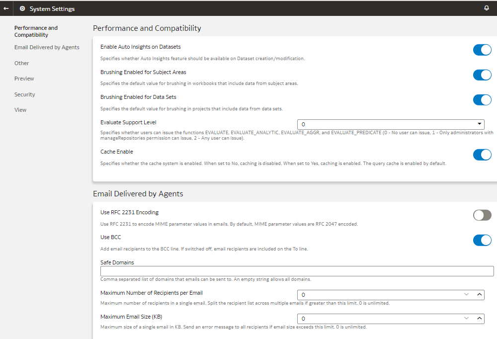 System Settings page with the toggle option highlighted for the advanced options.