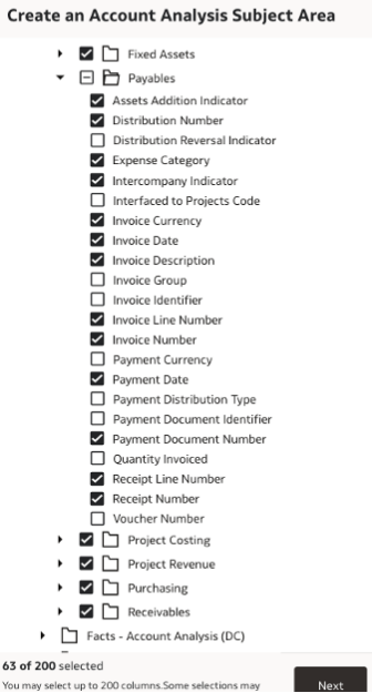 Select attributes for reporting