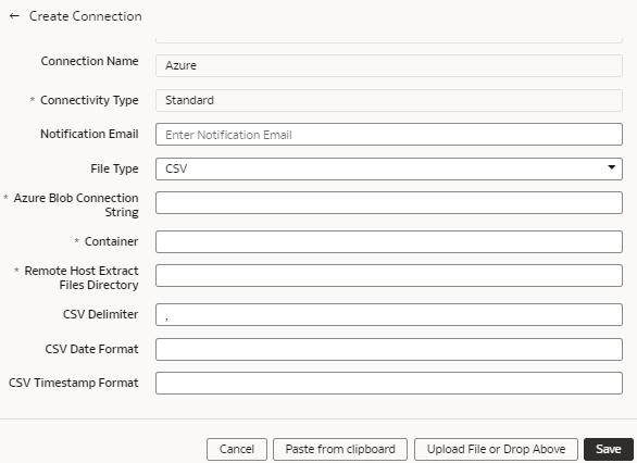 Azure Storage connection dialog