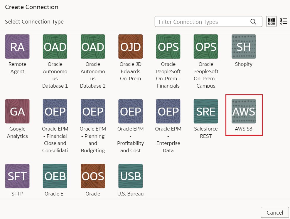 AWS S3 connection option