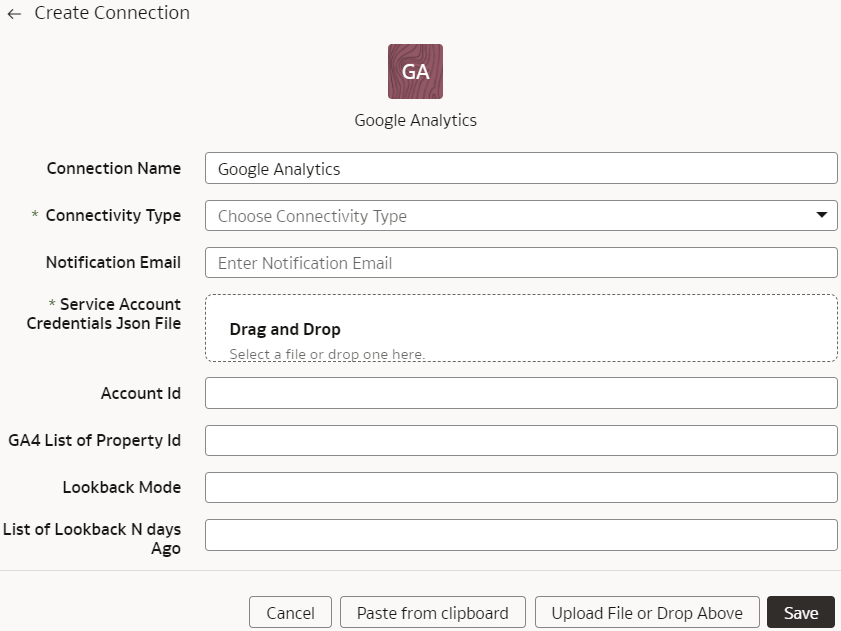 Create Connection dialog