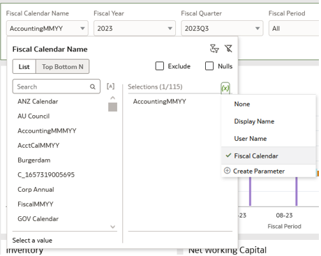 Binding Fiscal Calendar parameter to Fiscal Calendar Name column