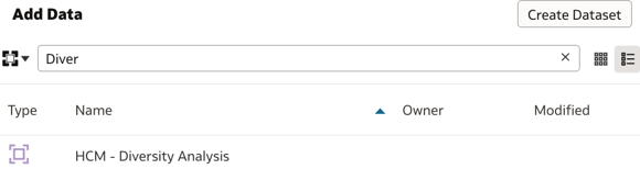 Add Data dialog displaying HCM - Diversity Analysis subject area