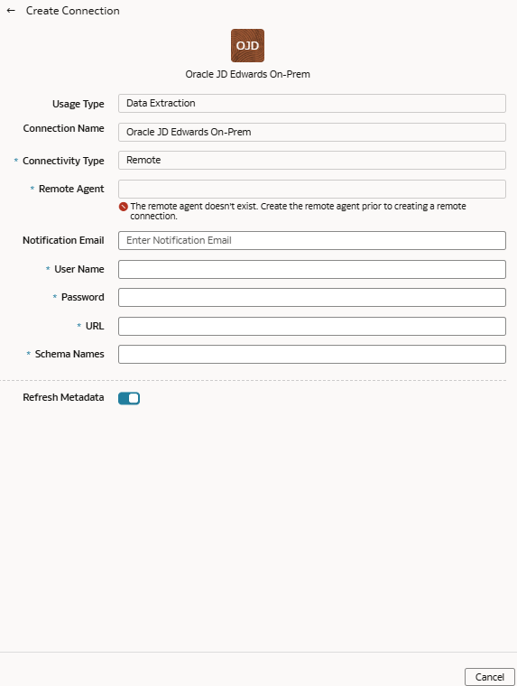 Create Connection for Oracle JD Edwards On-Prem
