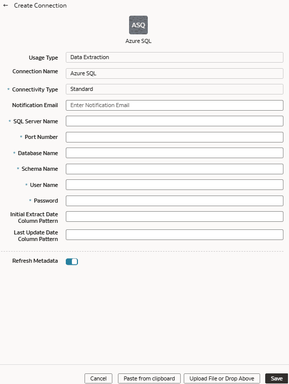 Create Connection for Azure SQL dialog