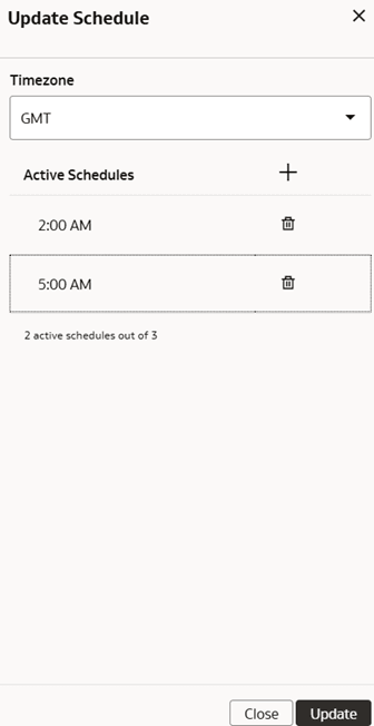 Update Schedule dialog Update Schedule dialog