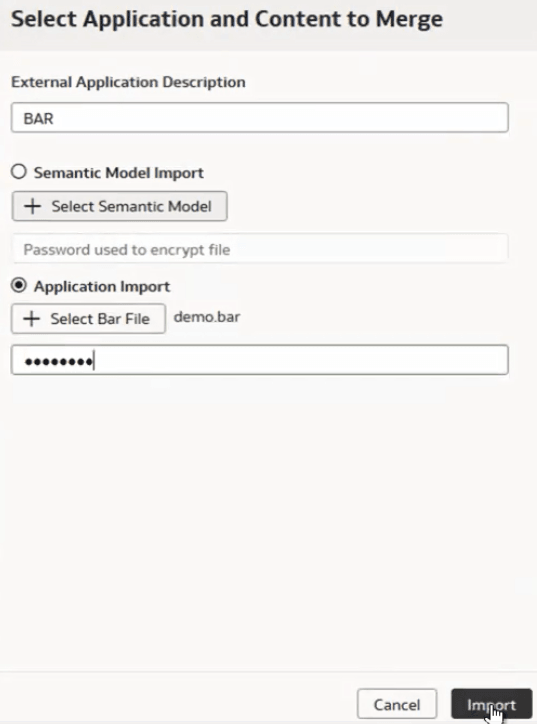 Import Application BAR file Import Application BAR file