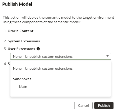 Publish model dialog Publish model dialog