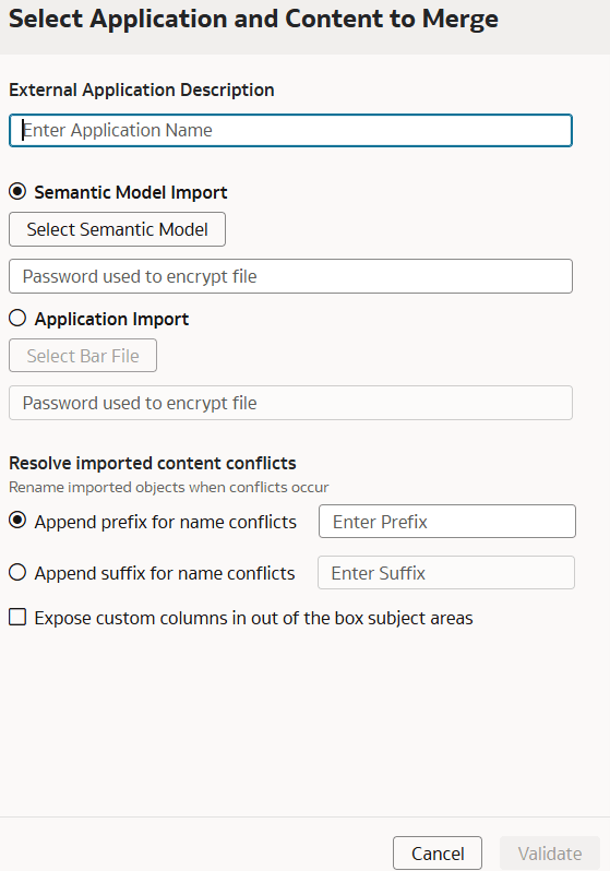 Select Application and Content to Merge dialog