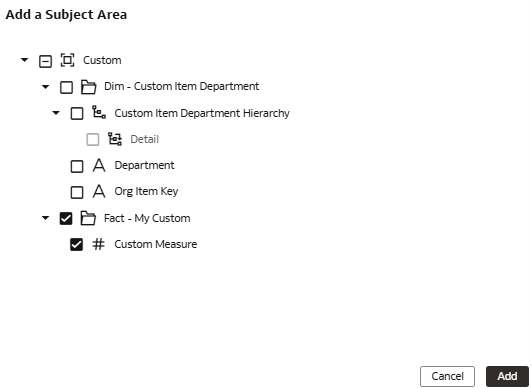 The Add a Subject Area dialog The Add a Subject Area dialog