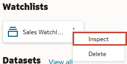 The action menu is open to show the options Inspect and Delete