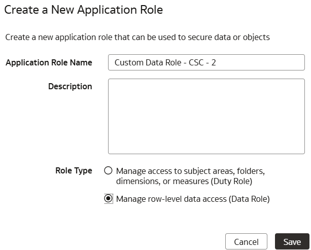 Create application role dialog