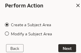 Manage Subject Areas option in Perform Action dialog Manage Subject Areas option in Perform Action dialog