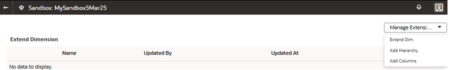 The Manage Extensions list of values The Manage Extensions list of values