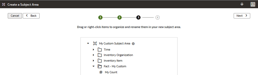 The custom subject area, My Custom Subject Area, that you created The custom subject area, My Custom Subject Area, that you created