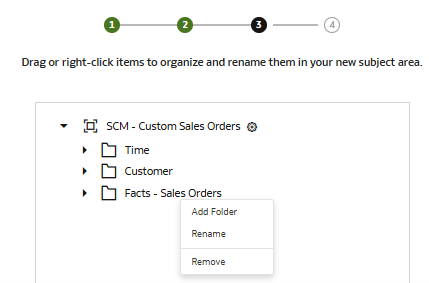 Step 3 of the wizard displaying the Rename, Remove, and Reorder options Step 3 of the wizard displaying the Rename, Remove, and Reorder options