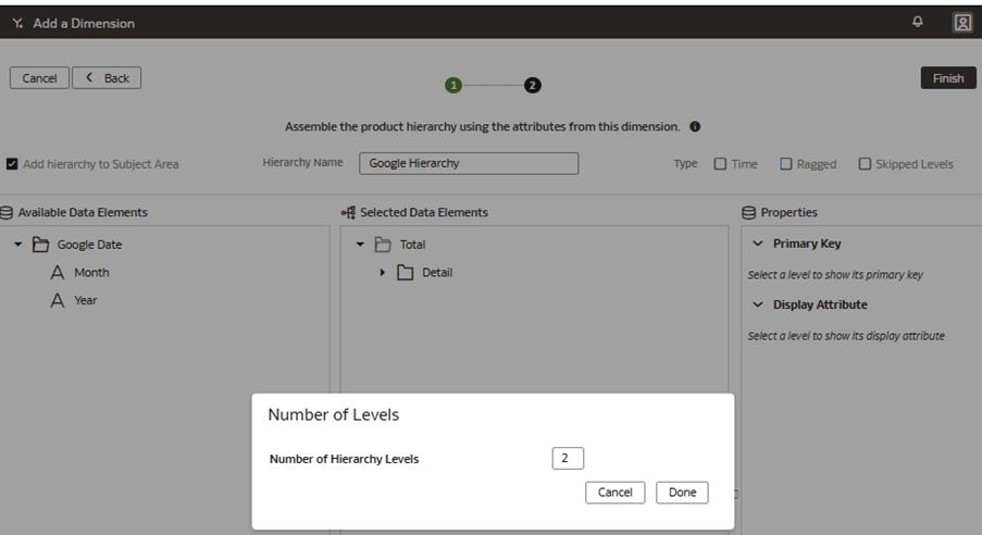 Number of Levels dialog Number of Levels dialog