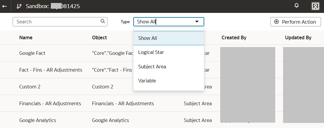 Perform Action option Perform Action option