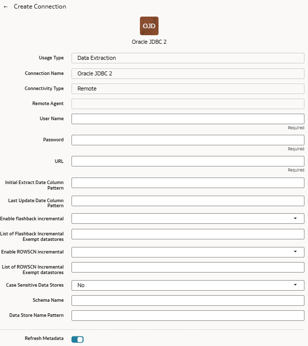 Create Connection dialog for Oracle JDBC