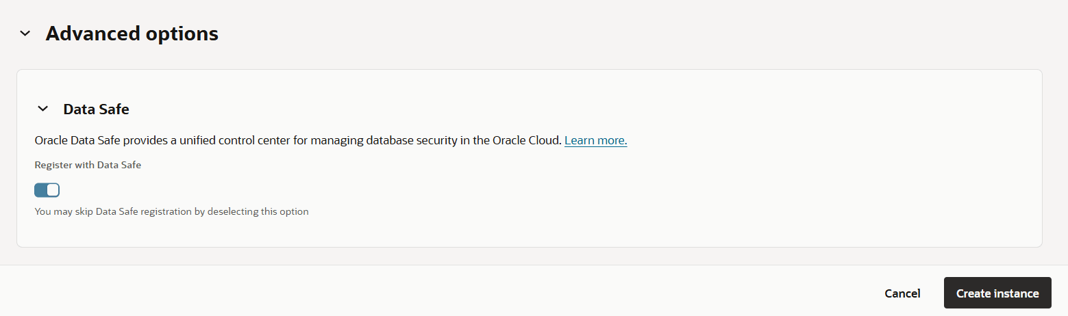 Description of fawag-data-safe-createinstance-oak.png follows Description of fawag-data-safe-createinstance-oak.png follows