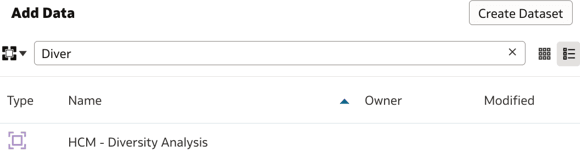 Add Data dialog displaying HCM - Diversity Analysis subject area