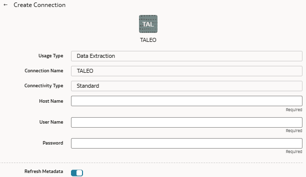 Create Connection dialog for the Taleo connector Create Connection dialog for the Taleo connector