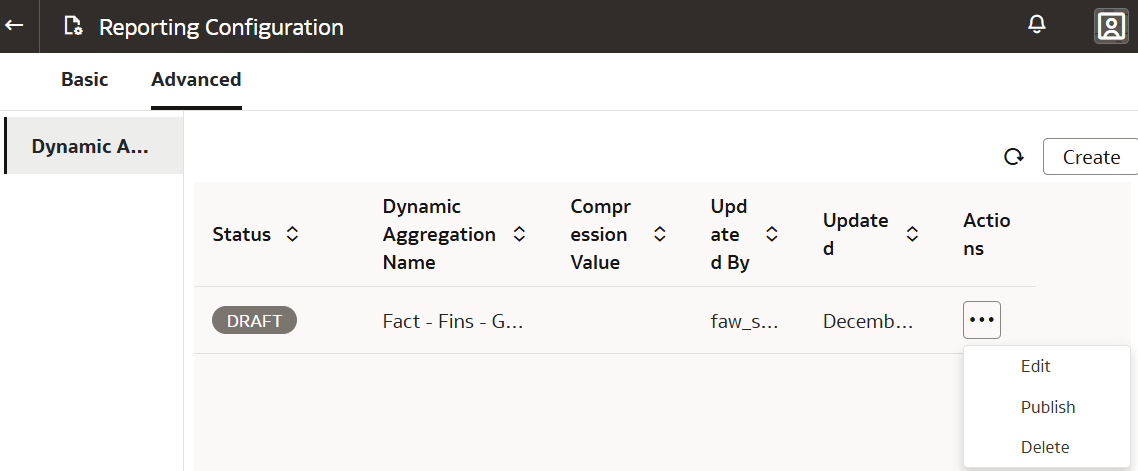 Publish the dynamic aggregation configuration