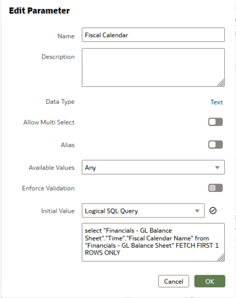 Fiscal Calendar parameter Fiscal Calendar parameter