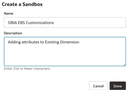 Create Sandbox dialog