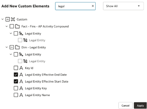 Add New Custom Elements dialog