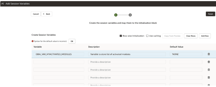 Row-wise initialization variable