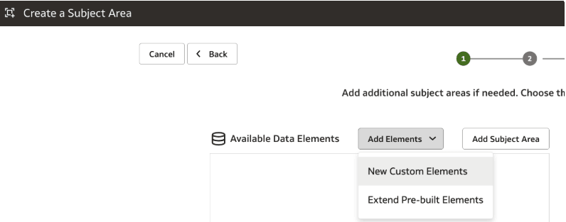 Add Elements option in step 1 of the wizard