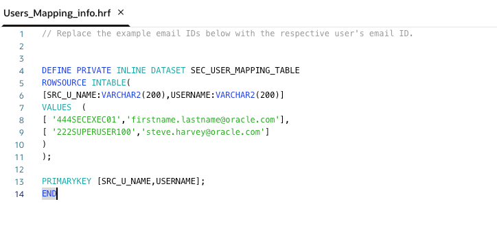 The user_mapping_info.hrf file mapping Oracle E-Business Suite source users to Oracle Identity Cloud Service users