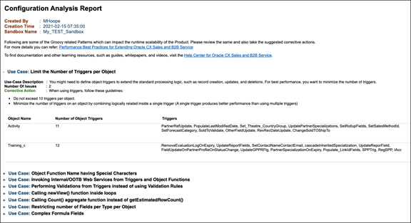 This image is an example of a Configuration Analysis Report.