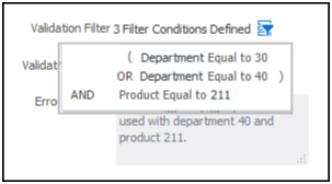 This figure shows the detailed validation filter on the Edit Cross-Validation Rules page.